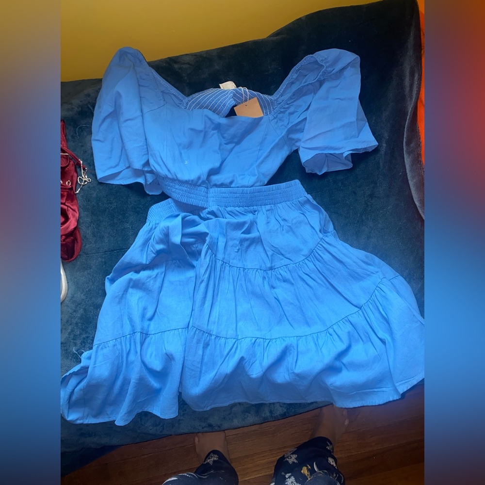 Velvet Blue Ruffle Dress - Picture 5 of 5